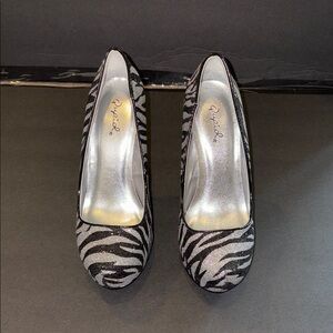 Zebra Print Black and Gray Women's Heels